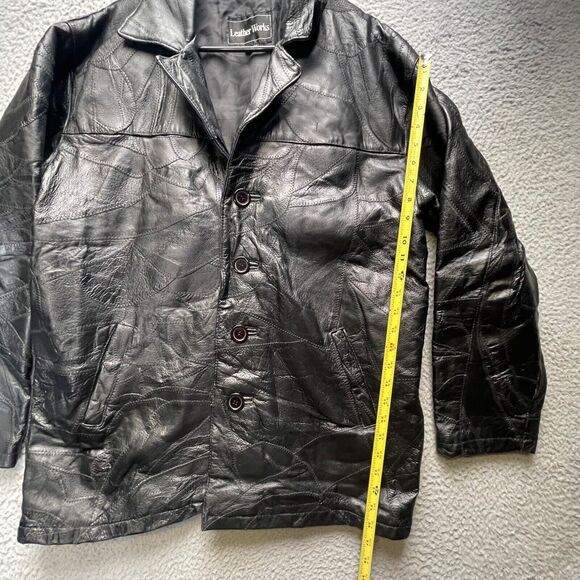 Leather Works Leather Jacket Mens Medium Black Button Front - Picture 3 of 16